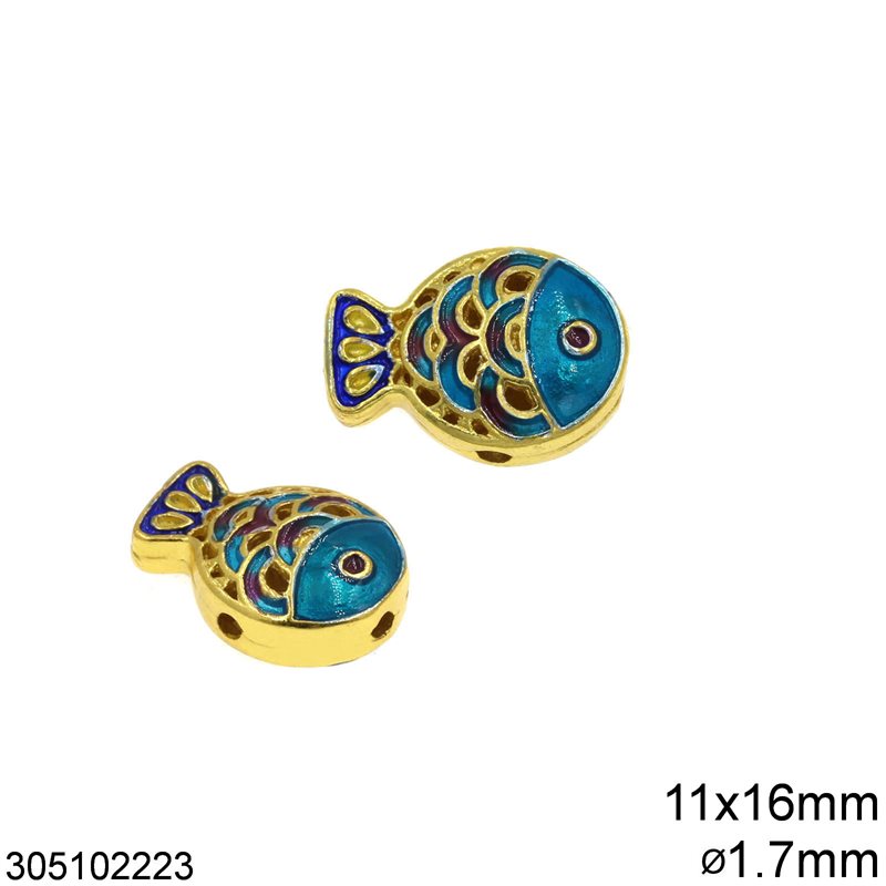 Brass Bead Fish with Enamel 11x16mm and 1.7mm Hole