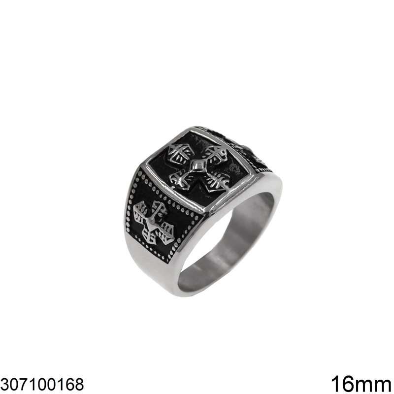 Δαχτυλίδι Ατσάλινο Ανδρικό με Σταυρούς 16mm