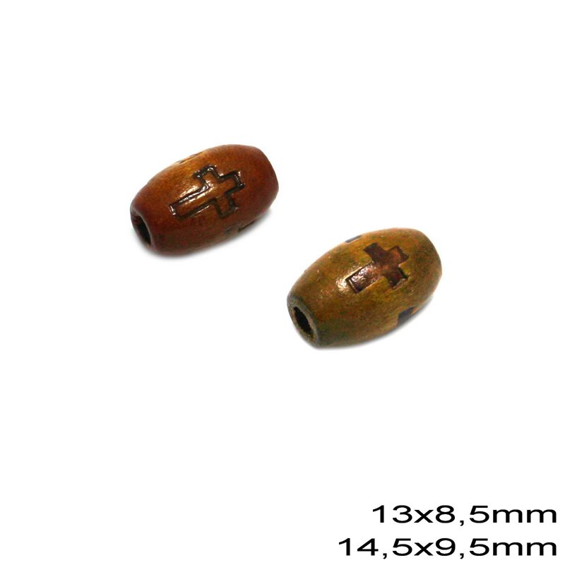 Wooden Bead with Cross 13x8,5mm