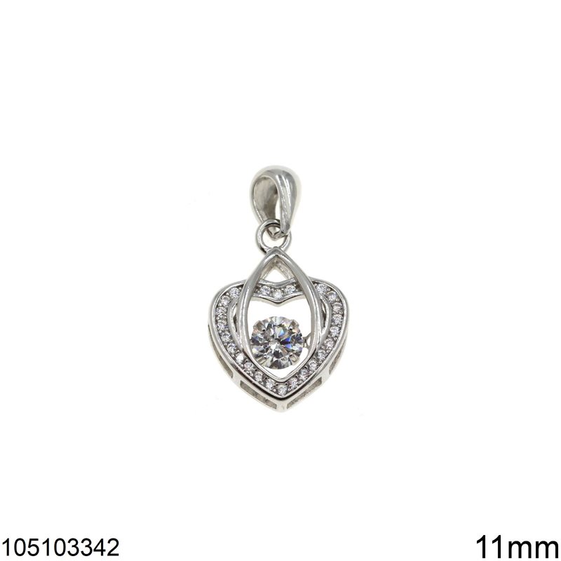 Silver 925 Pendant Heart with Zircon 11mm