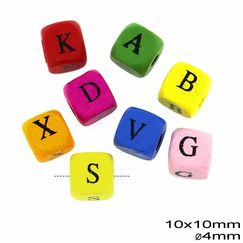 Wooden Cube Bead  Characters 10mm