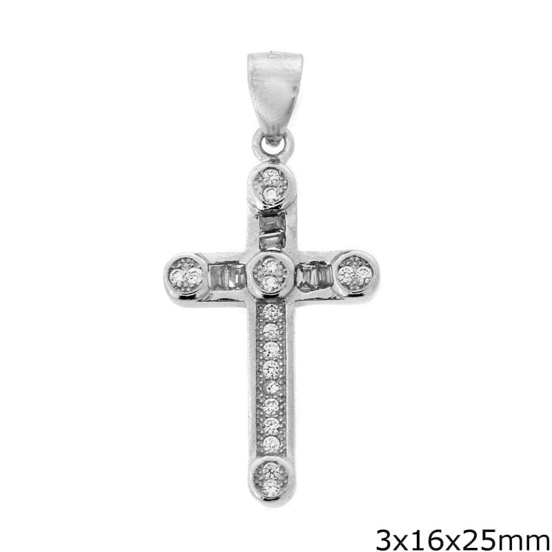 Silver 925 Pendant Cross with Zircon 3x16x25mm