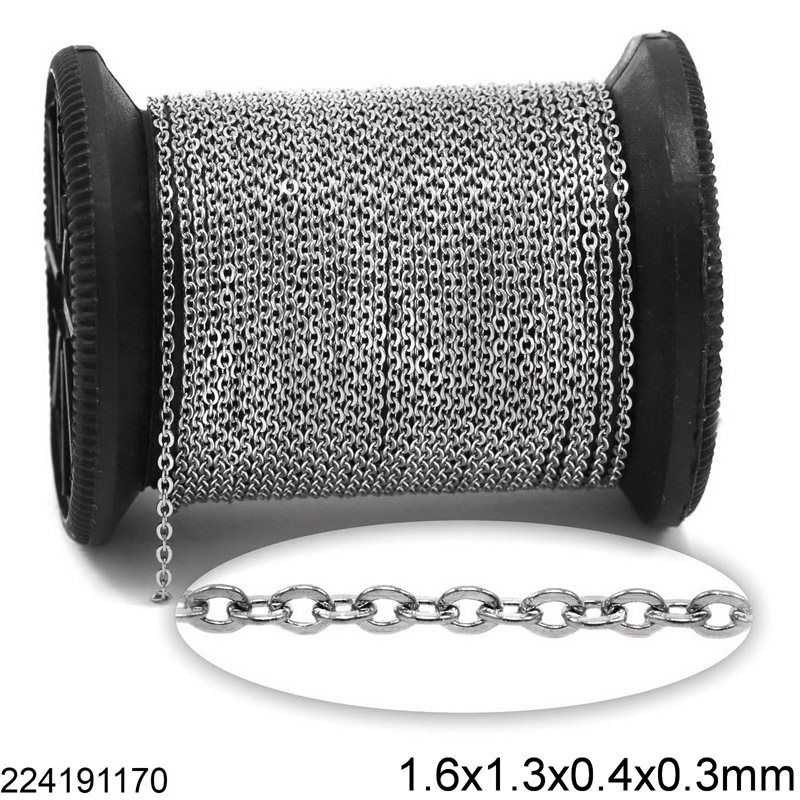 Stainless Steel Oval Link Chain Flat Wire Soldered 1.6x1.3x0.4x0.3mm