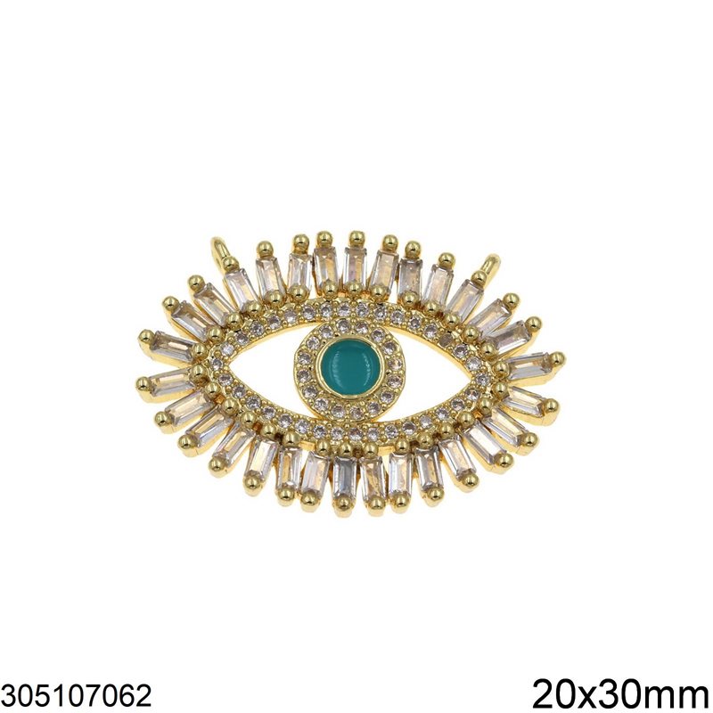 Brass Evil Eye Part for Necklace with Baguettes 20x30mm
