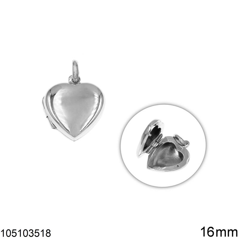 
Silver 925 Locket Heart Pendant Shine Finish 16mm