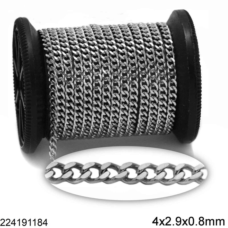 Stainless Steel Diamond Cut Gourmette Chain 4x2.9x0.8mm