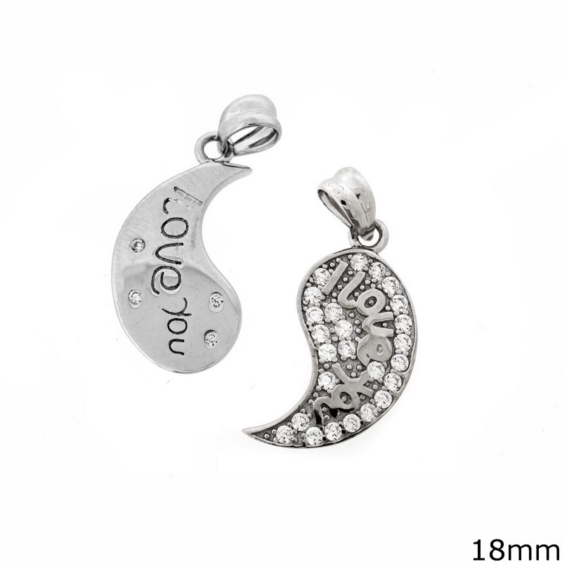 Silver 925 Double Pendant "I love you" with zircon 18mm