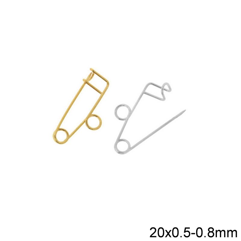 Brass Safety Pin with Loop 20x0.5-0.8mm