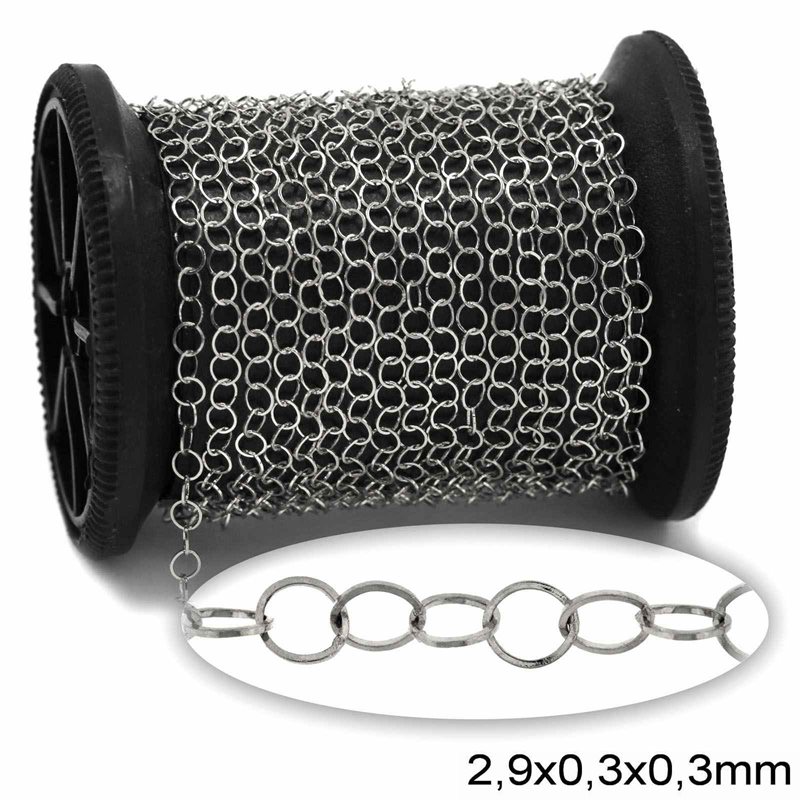 Stainless Steel Round Link Chain Flat Wire Soldered 2.9x0.3x0.3mm