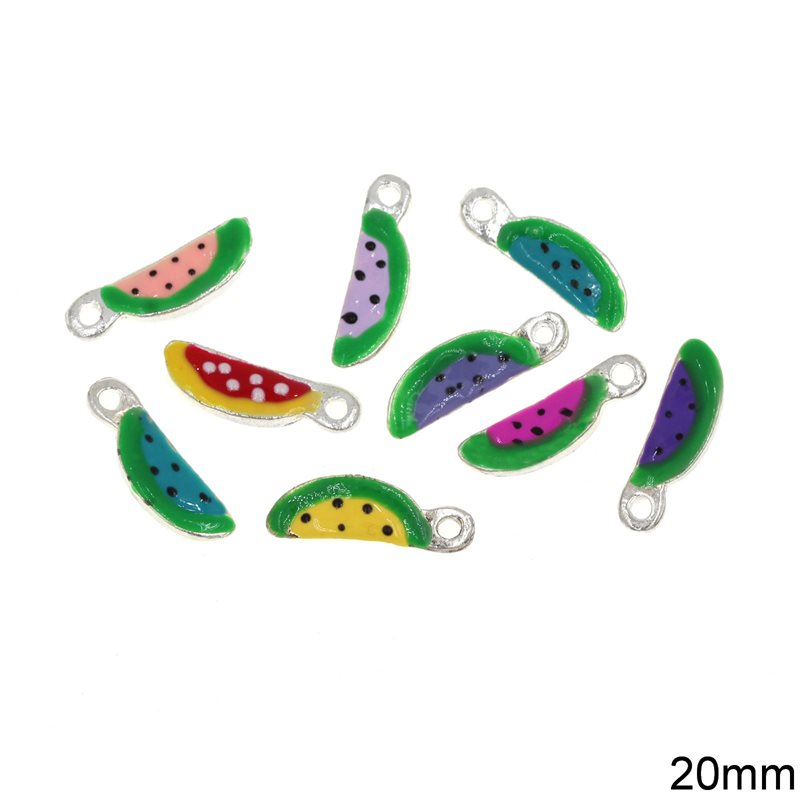Casting Pendant Watermelon with Enamel Two-Sided 20mm