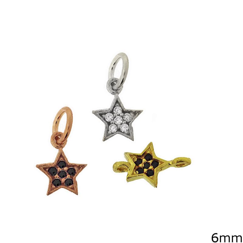 Silver 925 Spacer & Pendant Star with Zircon 6mm