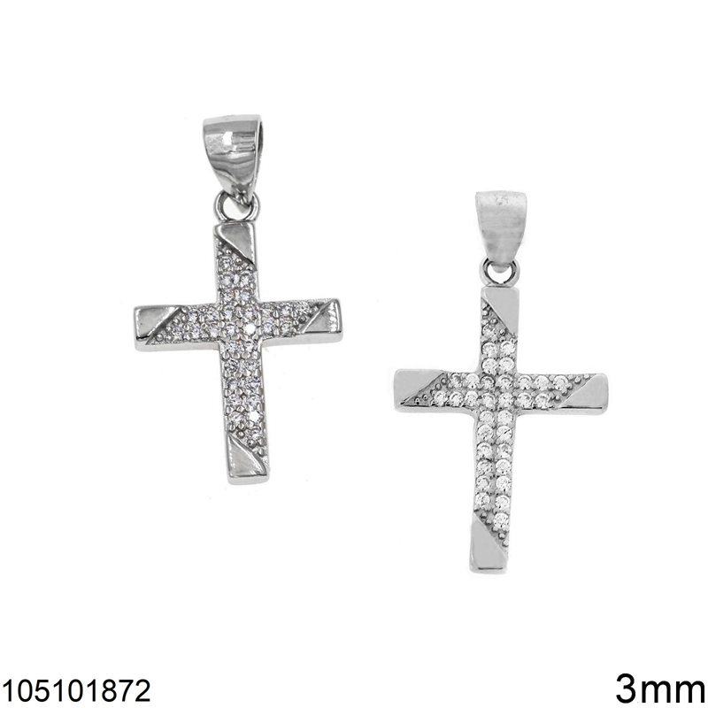 Silver 925 Pendant Cross with Zircon 3x18x25mm