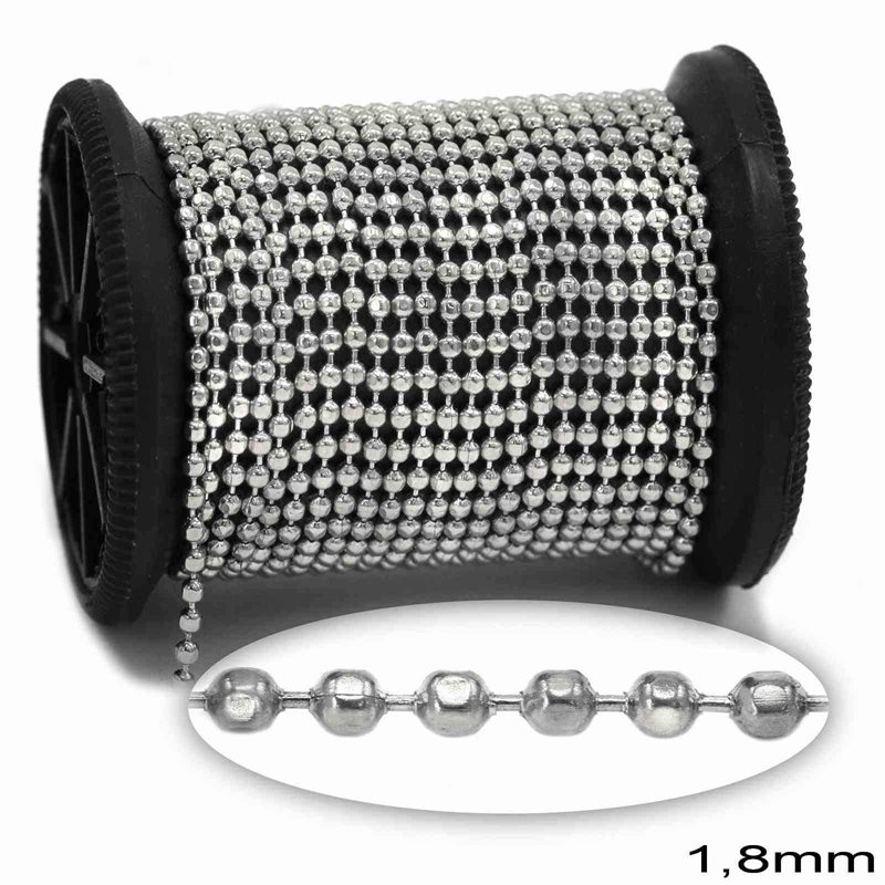 Stainless Steel Faceted Diamond Cut Ball Chain 1.8mm