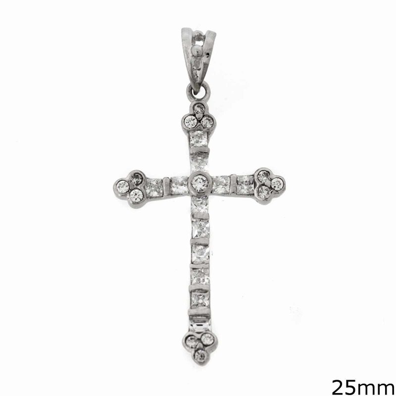 Silver 925 Pendant Cross with zircon & baguette stones 25mm