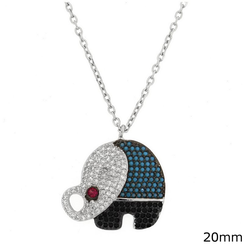 Silver 925 Necklace Elephant with Zircon 20mm