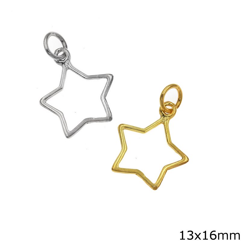 Silver 925 Pendant Star Outline Style 13x16mm