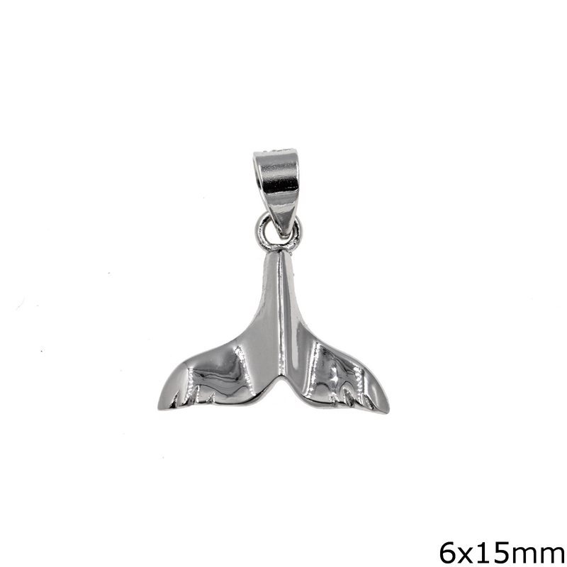 Silver 925  Whale's Tail Pendant 6x15mm Rhodium plated