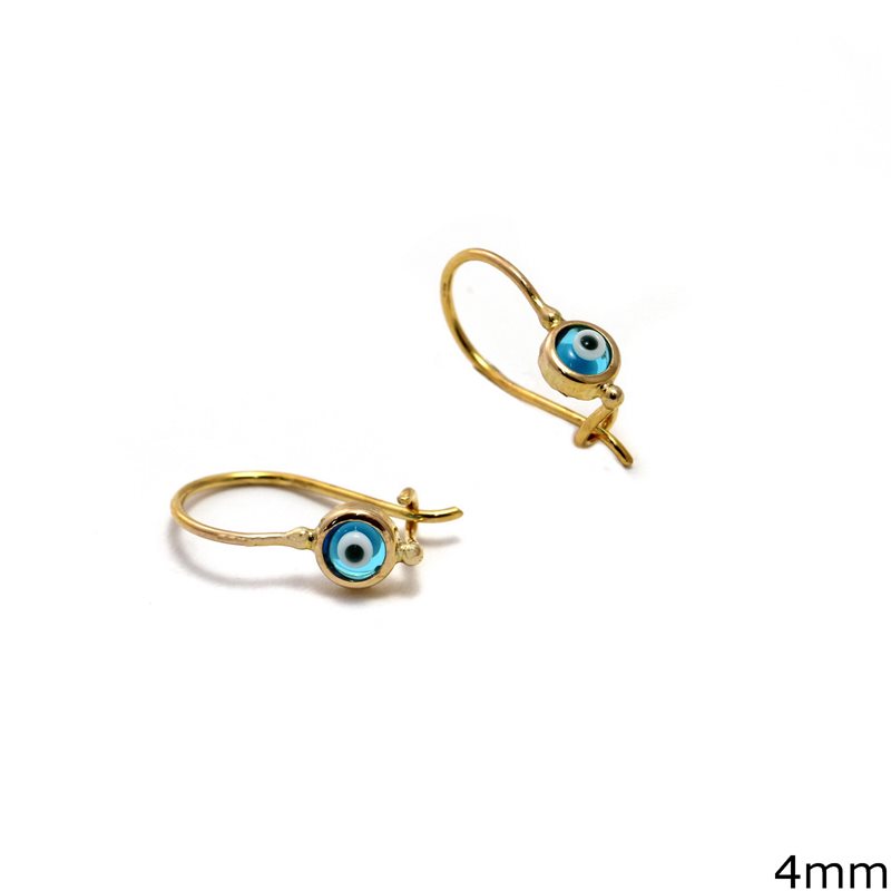 Gold Hook Earrings with Evil Eye 4mm K14 0.81gr