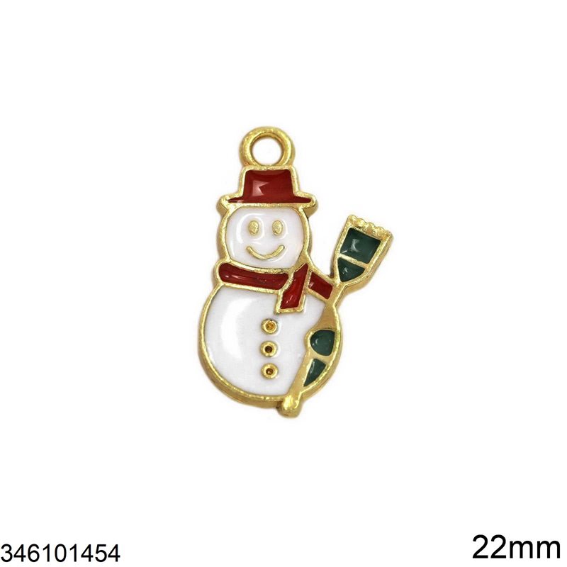 Casting Pendant Snowman with Enamel 22mm, Gold plated NF
