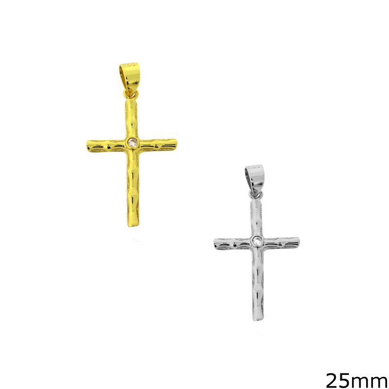Silver 925 Cross Pendant with Zircon 25mm