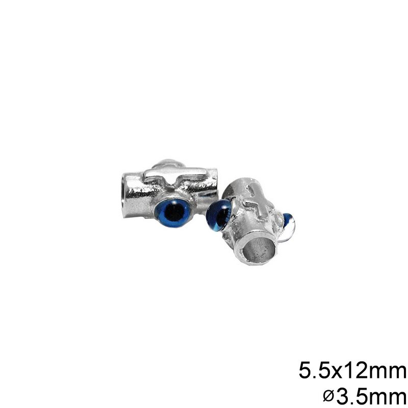 Silver 925 Tube Bead Cross : Evil Eye 5.5x12mm, hole 3.5mm