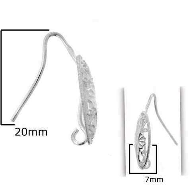 Silver 925 Oval Lacy Earring Hook 20mm, Thickness 1mm, 2gr/pair