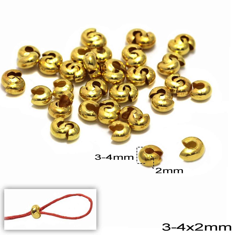 Brass Crimp Knot Cover 3-4x2mm