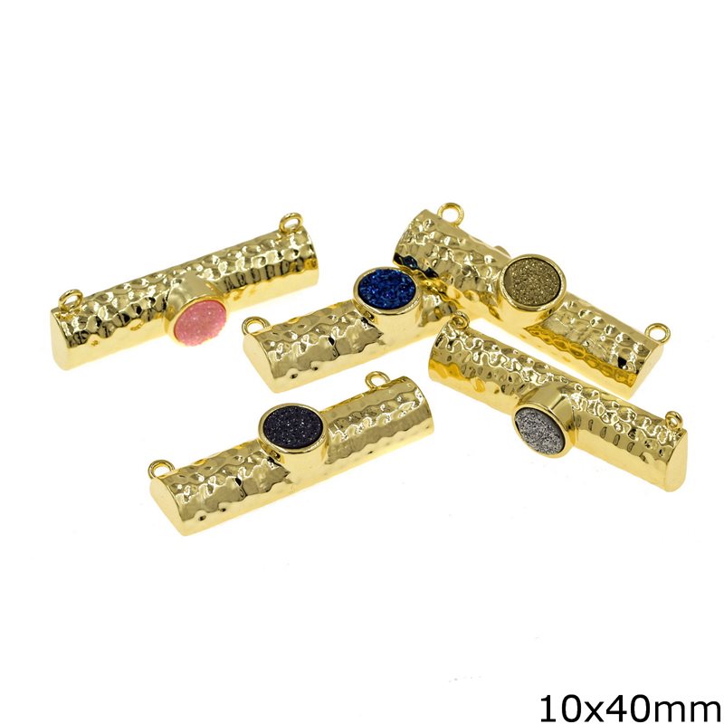 Brass Hammered Tube Bar Spacer with Semi Precious Druzy Stones 10x40mm