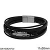 Stainless Steel Bracelet Imitation Leather Cords with Feather 11x26mm