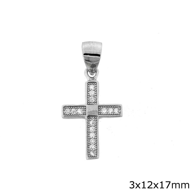 Silver 925 Pendant Cross with Zircon 3x12x17mm
