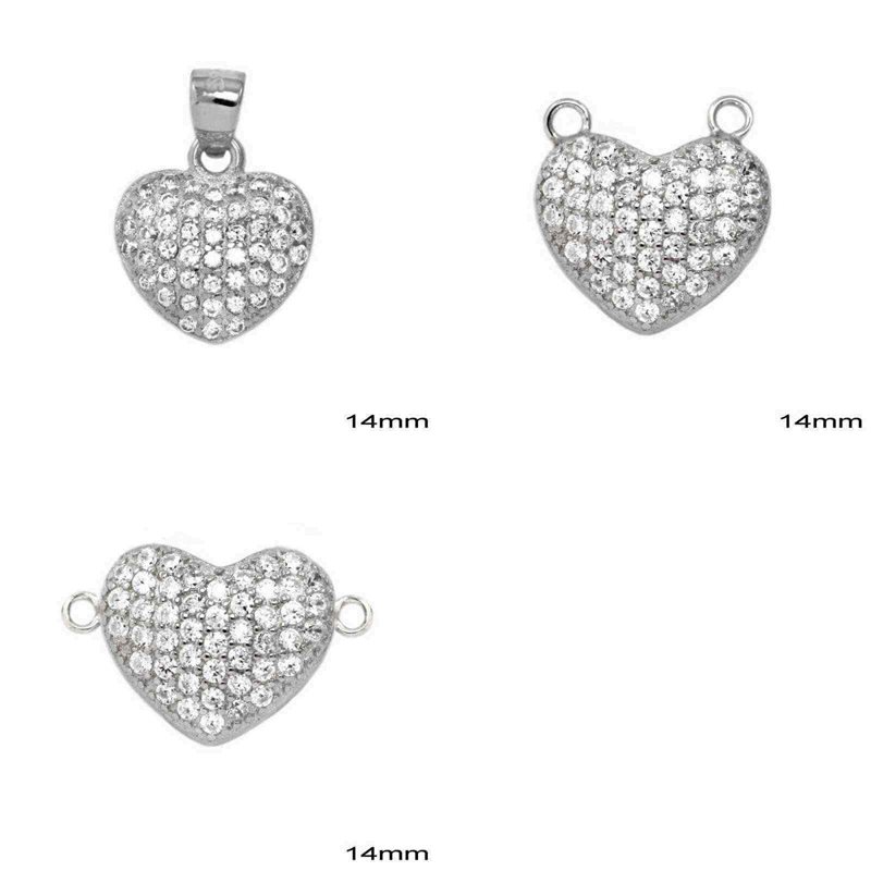 Silver 925 Pendant & Spacer Heart with Zircon 14mm