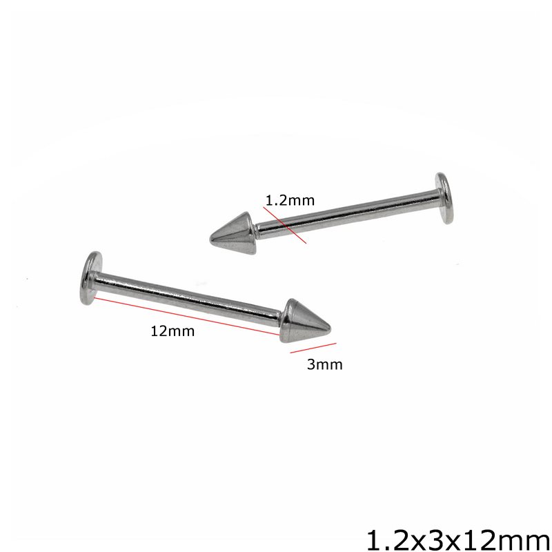 Stainless Steel Labret Barbell Earring 12mm with Cone 3mm Thickness 1.2mm