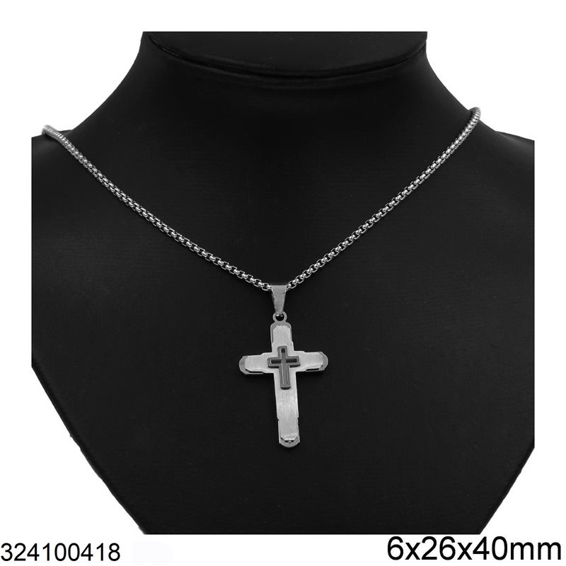 Stainless Steel Necklace Cross 6x26x40mm 