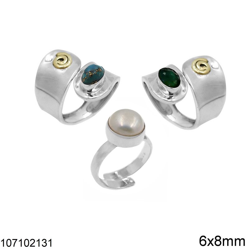 Silver  925 Rings with Oval and Round Semi Precious Stones