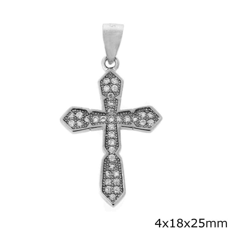 Silver 925 Pendant Cross with Zircon 4x18x25mm