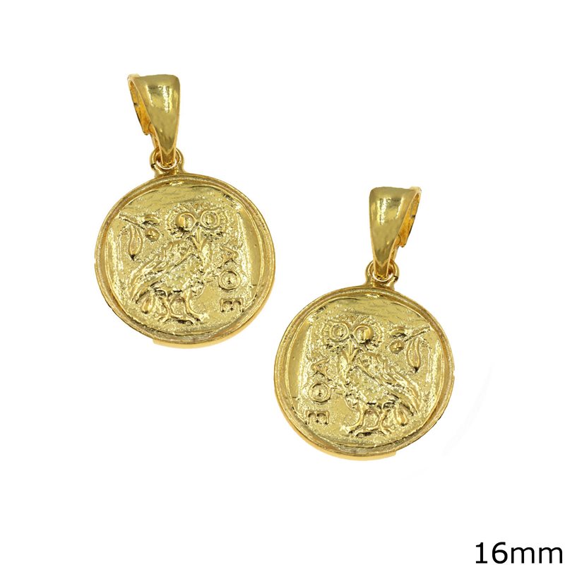 Silver 925 Double Sided Pendant Owl 16mm