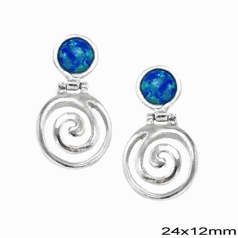Silver 925 Round with Opal Stud Earrings Snail 24x12mm