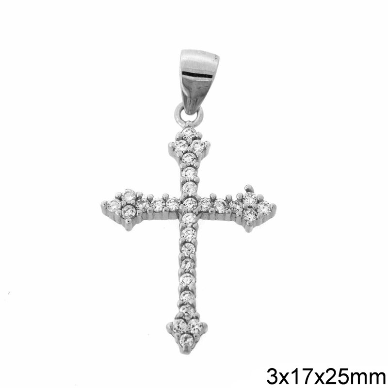 Silver 925 Pendant Cross with Zircon 3x17x25mm