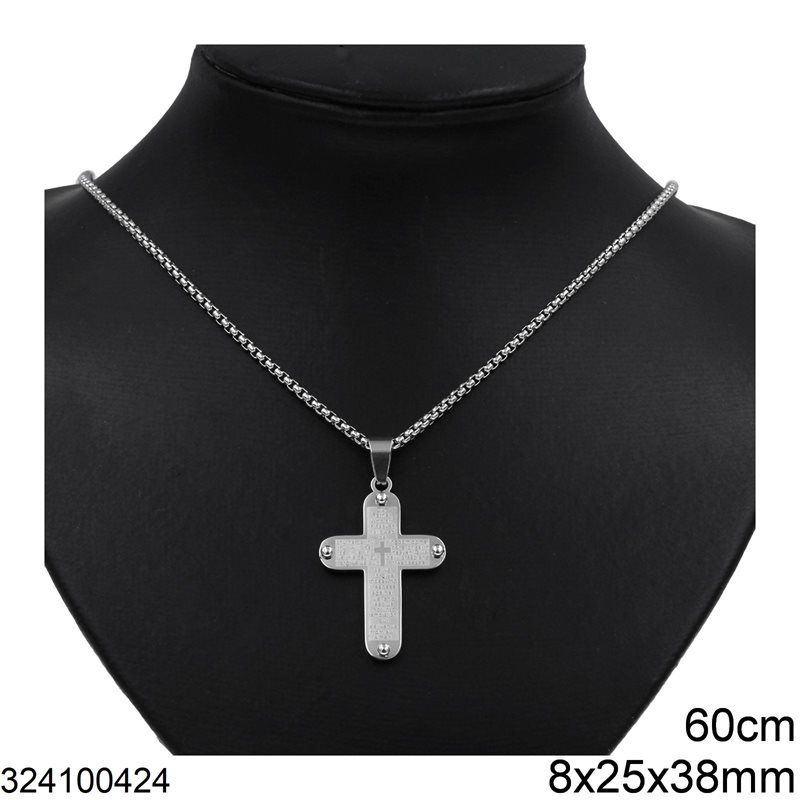 Stainless Steel Necklace Cross 8x25x38mm, 60cm