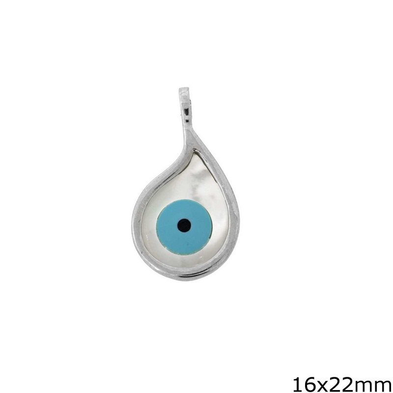 Silver 925 Pendant in pearshape with evil eye 16x22mm