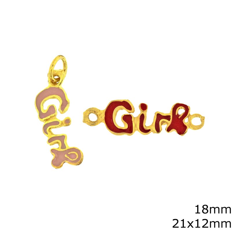 Silver 925 Enameled Pendant & Spacer  "Girl" 18mm, 21x12mm