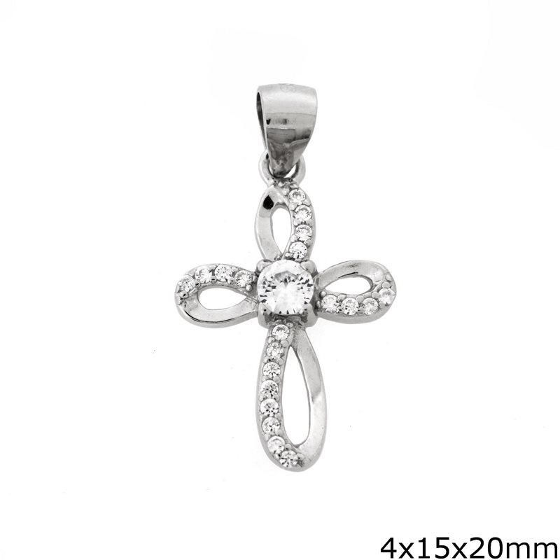 Silver 925 Pendant Cross with zircon 4x15x20mm