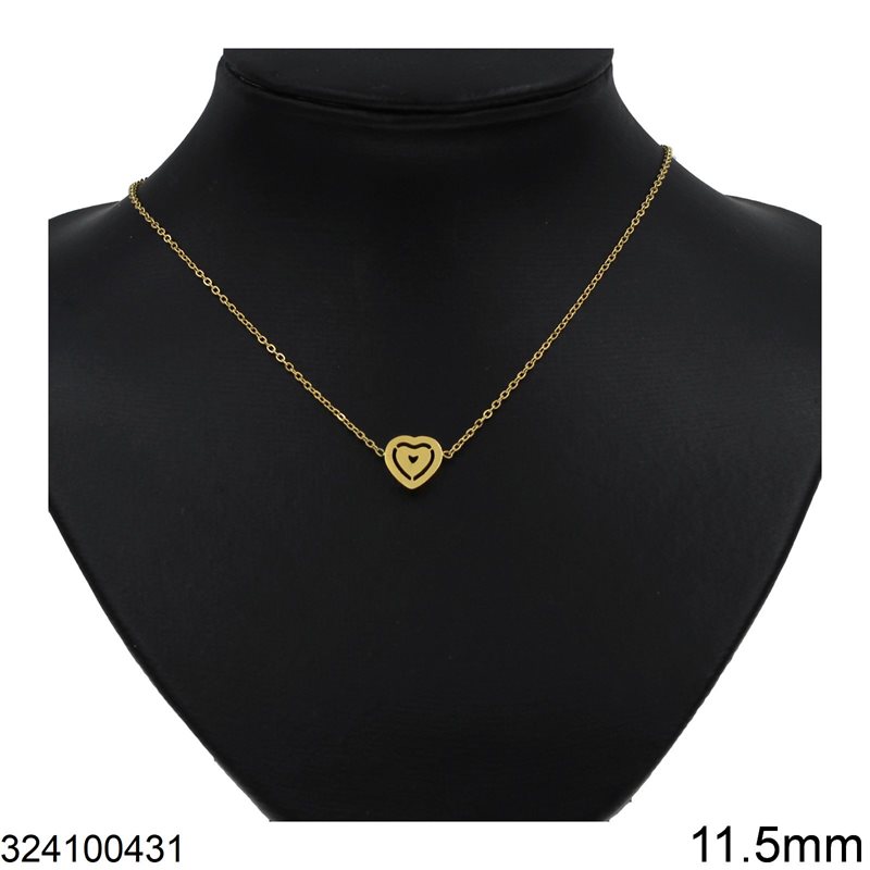 Stainless Steel Necklace Heart 11.5mm, Gold