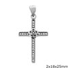 Silver 925 Pendant Cross with Flower at the Center 