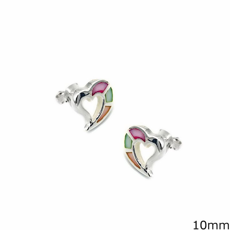 Silver 925 Earring Heart with MOP 10mm