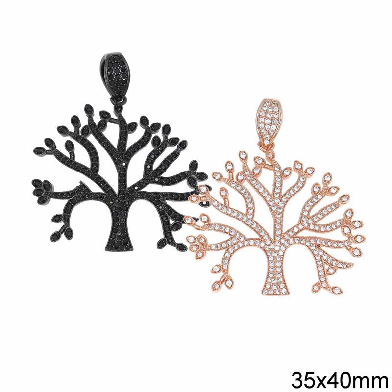 Metallic Tree of Life Pendant with Zircon 35x40mm