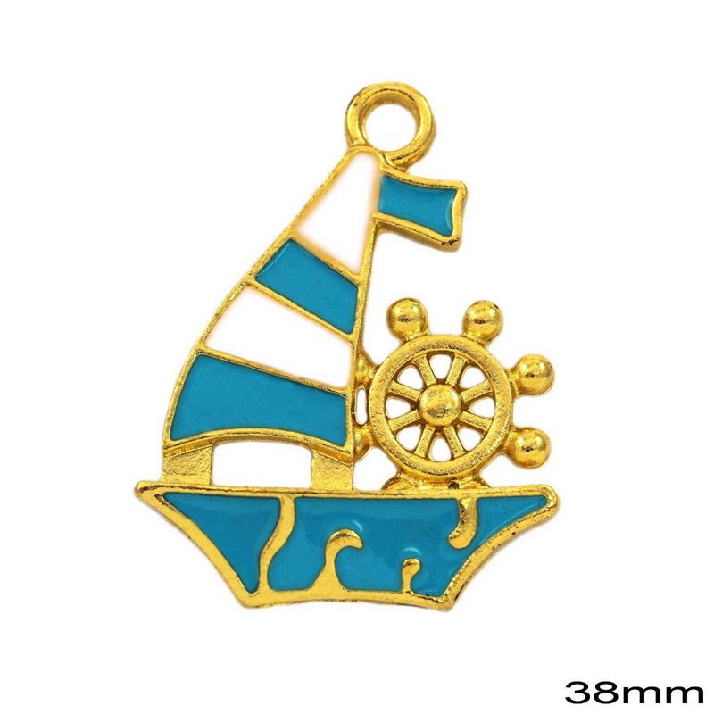 Casting Pendant Ship with Enamel 38mm