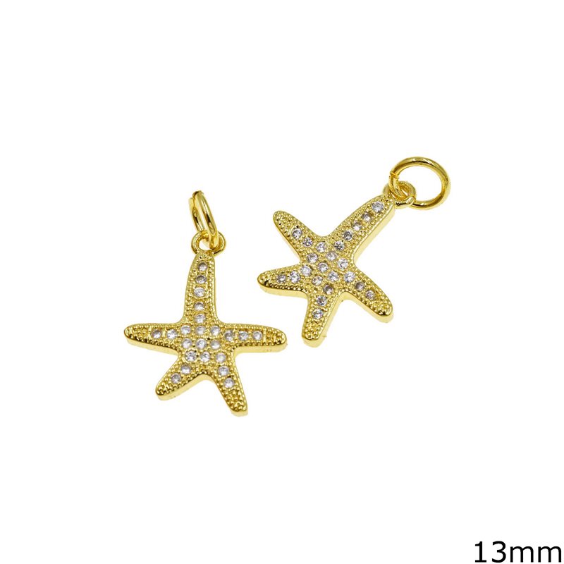 Metallic Starfish Flat Pendant with Zircon 13mm