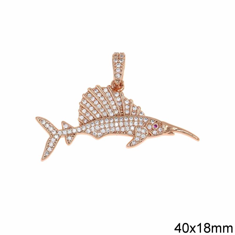 Metallic Swordfish Pendant with Zircon 40x18mm