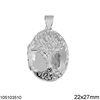 Silver 925  Oval Locket Pendant  with Tree 22x27mm